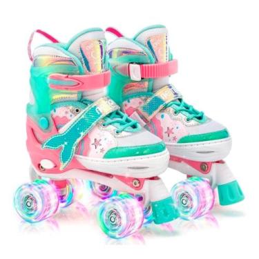 Imagem de Patins Quad De 4 Rodas Infantil Meninas Roxo Com Luz De Led Ajustável 