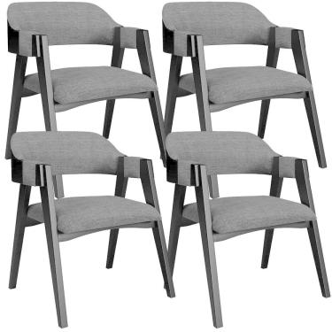 Imagem de Kit 4 Cadeiras Sala De Jantar Estar Living Estofada Suran L02 Preto Linho Cinza Escuro - Lyam Decor