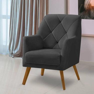 Imagem de Poltrona Decorativa Bordada Magali Veludo Cinza Grafite Lansofbr