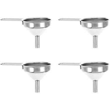 Imagem de Funil de 4 peças, mini funil de aço inoxidável para garrafas em miniatura, óleos essenciais, bálsamos labiais, vinagre de soja, líquido e ingredientes secos em pó