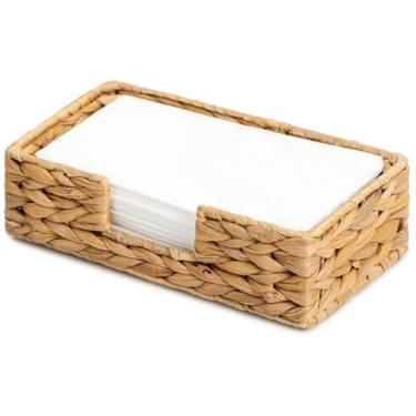 Imagem de Cesta de guardanapo, suporte de guardanapo de vime de tecido de jacinto de água, organizador de vime retangular de 9,5 x 5,1 x 2,8, suporte decorativo para mesa, banheiro, toalha de hóspedes
