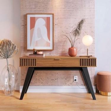 Imagem de Aparador Riviera Mdp Com 1 Gaveta E Pés Em Madeira Maciça Colibri Noce Com Preto