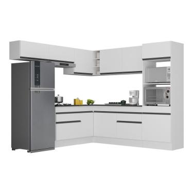 Imagem de Armário De Cozinha Completa De Canto Com Rodapé Veneza Multimóveis V2105 Branco/preto Branco/preto