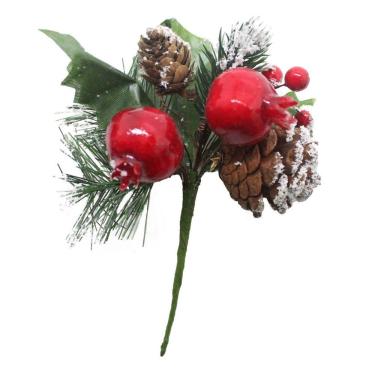Imagem de 1 Ramo Romã Decoração De Natal Artificial Com Detalhes Branco 16cm