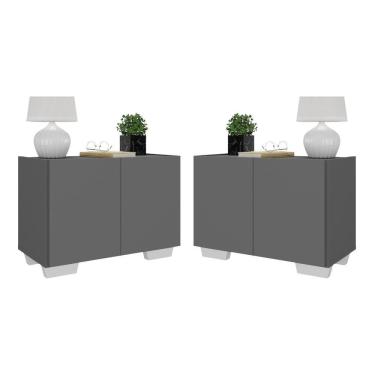 Imagem de Kit 2 Mesas De Cabeceira 2 Portas E Pés Mp4139 Grafite branco
