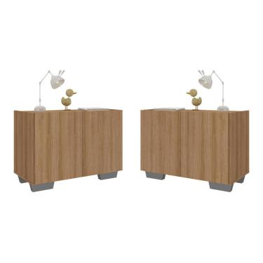 Imagem de Kit 2 Mesas De Cabeceira 2 Portas E Pés Mp4139 Rustic cinza Rustic cinza