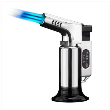 Imagem de Isqueiro Metálico Tocha Flamejante Maçarico Portátil Culinário Automático à Gás Acendedor Flambador