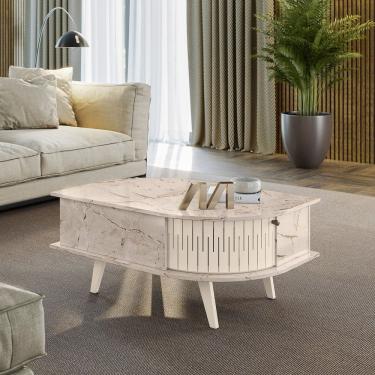 Imagem de Mesa De Centro Oval 2 Portas De Correr Indianapolis Calacata-off White