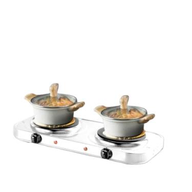Imagem de Fogão Fogareiro 2 Bocas Elétrico Portátil Mesa Inox 2000W Potência Cooktop De Mesa(BRANCO-110V)