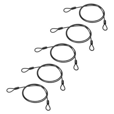 Imagem de PATIKIL Cabo de aço inoxidável revestido de vinil de 5/81.3 cm de diâmetro com laços, 5 peças de corda de fio flexível de 0,9 m (99 cm) Cadeado de cordão de segurança para iluminação de palco ao ar