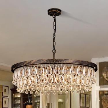 Imagem de Wellmet Lustres De Cristal Bronze Para Sala Jantar, Luminária Pendente Moderna Com 6 Luzes, Lustre Estilo Fazenda Quarto, Teto Ilha Cozinha, Estar, Corredor