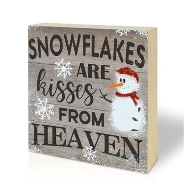 Imagem de AMHGLW Placa De Bloco Madeira Pinho 5" Para Presente Natal - Flocos Neve São Beijos Do Céu, Boneco Inverno Pequeno Amigos E Familiares, Sala Estar, Balcão, Prateleira, Decoração Escritório Doméstico