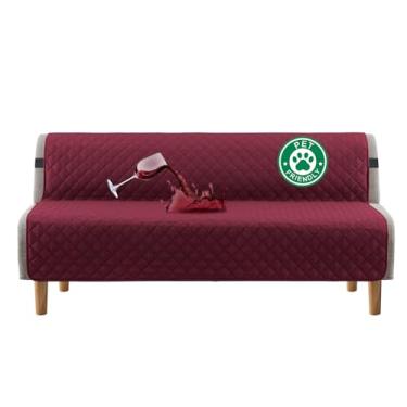 Imagem de Capa de futon 100% à prova d'água Turquoize, lavável, sem braços, para sofá-cama, com largura de até 178 cm, com alça elástica ajustável, antiderrapante para cães, vinho