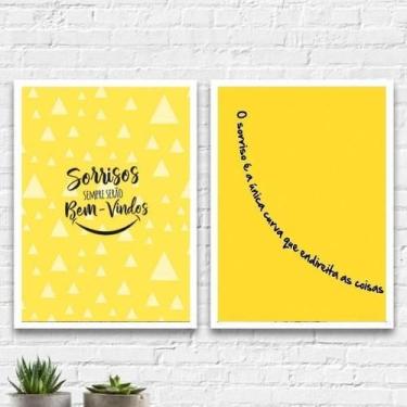 Imagem de Kit 2 Quadros Dentista Sorriso Amarelo 24X18Cm Vidro Branca - Quadros 