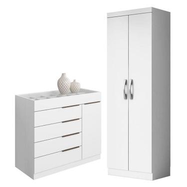 Imagem de Cômoda Sapateira Sevilha 2004147 e Armário Multiuso New 2000192 Branco - Aramóveis 