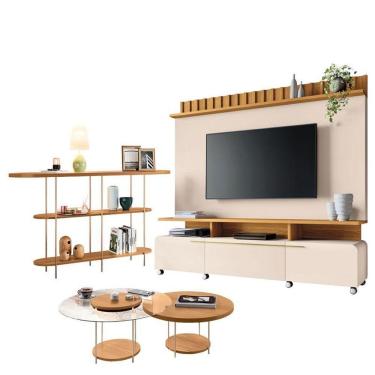 Imagem de Estante Home Theater Artís Off White Cinamomo E Aparador Infinity E Kit Mesa De Centro Sky Cinamomo - Hb Móveis