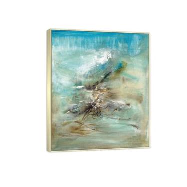 Imagem de MUHJDYC Zao Wou-ki Pintura famosa abstrata - imagem de arte em tela - arte de parede para sala de estar - reprodução de impressões (23,06) moldura prata 20x25cm-8x10in