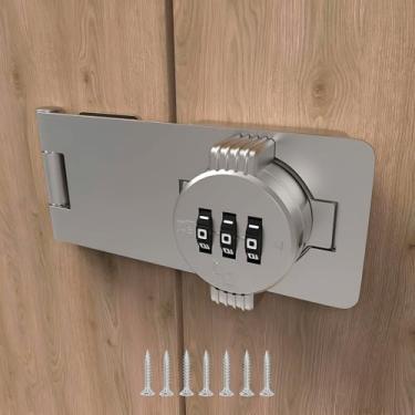 Imagem de Fechadura de combinação sem chave – Fechadura de combinação de 3 dígitos para portas de armário – Trava de trava de ferrolho com código de senha – Trava de porta de armário de liga de zinco para