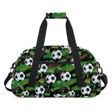 Imagem de Bolsa esportiva infantil para meninos – bolsa esportiva de ginástica, bolsa de viagem, leve, resistente à água, bolsa de fim de semana para treino, escola, festa do pijama, Padrão de futebol, Large