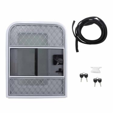 Imagem de WFLNHB Porta de entrada para trailer de passageiro com cantos de raio na parte superior e inferior quadrada com porta de tela e janela 26 (L) × 32 (A) branco