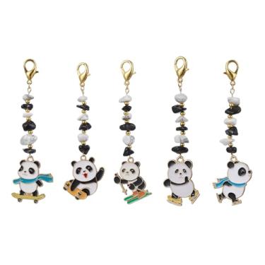 Imagem de LiQunSweet 5 peças adorável panda esmaltado, pingentes de chaveiro com lascas de pedras preciosas com fechos de lagosta para joias faça você mesmo, bolsa, mochila, decoração de tricô a granel