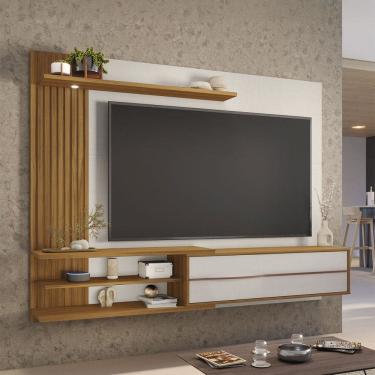 Imagem de Painel para TV para TV de 65 Polegadas 1 Porta Ripado com Led Gibraltar Off White Tx/Freijó Trend - Pnr Móveis