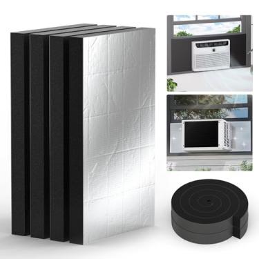 Imagem de Flehomo 4 peças de painéis de espuma de isolamento de ar condicionado de janela, 43 x 23,5 x 2,5 cm, kit de painéis isolados CA com faixa de vedação superior, kit de painéis laterais AC para janelas