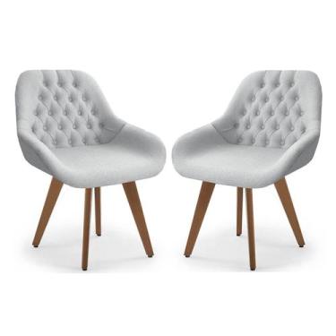 Imagem de Conj. 02 Poltrona Base Fixa Madeira Capitonê Pandora - Due Decor, Linh