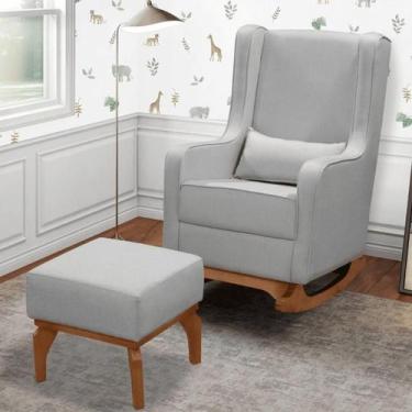 Imagem de Poltrona Amamentação Balanço Cadeira Descanso Aquila Retrô Puff Linho 