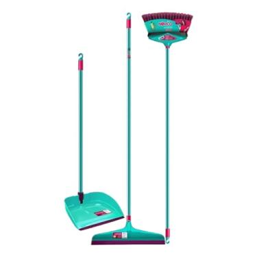 Imagem de Kit Noviça Limpeza Premium Vassoura Multiuso Rodo Ballena 40cm de Silicone Pá De Lixo Articulada