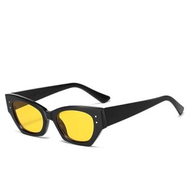 Imagem de HPIRME Óculos de sol da moda retrô feminino pequeno retangular (amarelo)