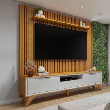 Imagem de Rack com Painel para TV Até 75 Polegadas áustria Paris 3 Gavetas Naturallle/Off White - Mavaular