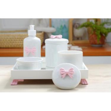 Imagem de Kit Higiene Porcelana Bebê Banho Cuidado Quarto K014 Laço - Ciranda Ar