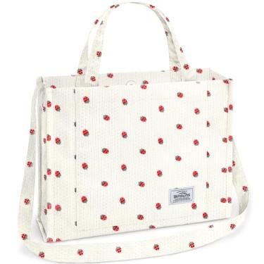 Imagem de Bolsa feminina de veludo cotelê pequena, bolsa tiracolo estética - escola, trabalho, viagem, compras, Morango médio-pequeno, Medium