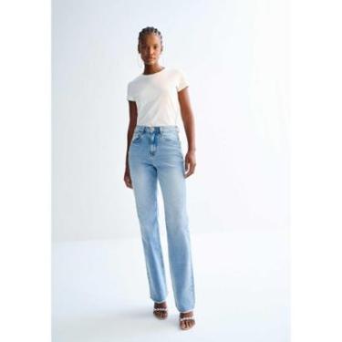 Imagem de Calça Jeans Reta Cintura Alta Clara com Barra Desfiada-Feminino