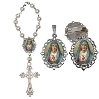 Imagem de Terço de Carro Nossa senhora das Dores com Broche e Relicario Lembranc