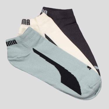 Imagem de Kit Meia Puma Sapatilha 3 Bege Preta e Verde, 39-43