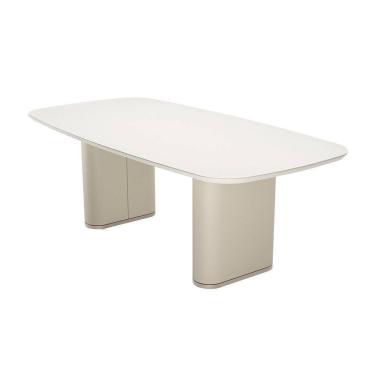 Imagem de Mesa de Jantar Retangular com Tampo de Vidro Off White Lintz Bege e Champanhe 184 cm