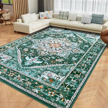 Imagem de HOMORE Tapetes vintage para sala de estar azul-petróleo – Tapete grande lavável à máquina com design antiderrapante, estampa floral moderna, tapete grande macio e confortável, tapete neutro perfeito