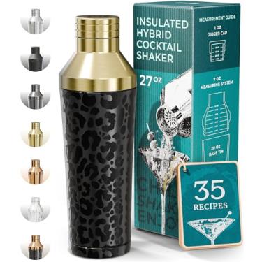 Imagem de Coqueteleira isolada | Aço inoxidável de parede dupla | Coqueteleira para bar doméstico | Sistema de medição de bebida e filtro integrado, bolsa de viagem, 35 receitas | Conjunto de presente (ouro