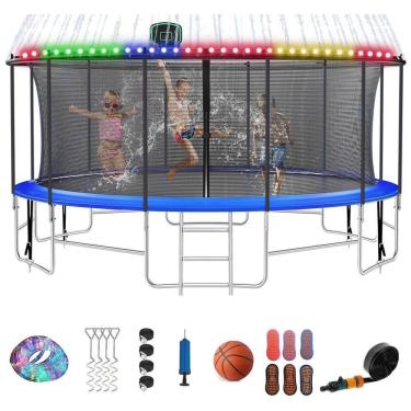 Imagem de Cama Elastica Infantil com Diâmetro, Cesta de Basquete e Rede de Proteção para até 680 kg, FIZITI CK8805168 set, Azul