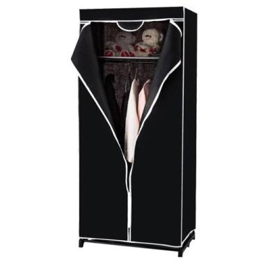 Imagem de Guarda roupa portatil completo multiuso preto com ziper cabideiro arar