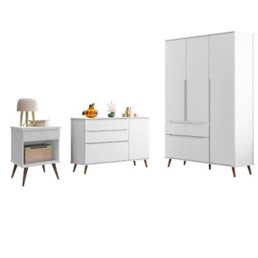 Imagem de Conjunto Infantil Melinda 3 Pecas MDF Pés Madeira Branco Pheonix Baby