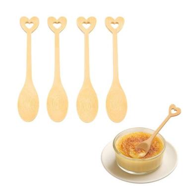 Imagem de Colher de Bambu coração sobremesa chá café condimentos 4un - Marca