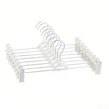 Imagem de Cabides de calça com clipes, cabide de saia empilhável de plástico para calças, shorts, calças de ganga, clipe ajustável para homens, mulheres e crianças (20, branco)