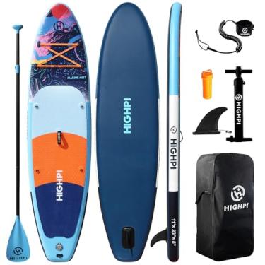 Imagem de Highpi Tabuleiro inflável de stand up paddle, 26 x 81 x 15 cm, SUP com acessórios mochila antiderrapante, coleira, remo e bomba de mão, prancha de sopro para adultos, yoga, surfe, prancha de pesca