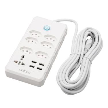 Imagem de Extensão Elétrica Filtro De Linha 7 Tomadas 4 Usb Régua Bivolt Cabo 5 Metros Cor Branco