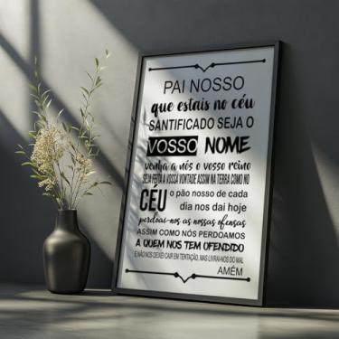 Imagem de Quadro Decorativo Pai Nosso Com Moldura Oração Cristã Bíblia Fé Versículo Religioso Arte Tipográfica Parede Moderna Devocional