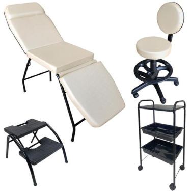 Imagem de Kit Estética Maca 3 pos Mocho Escada e Carr. Estof. Pérola - For-ty