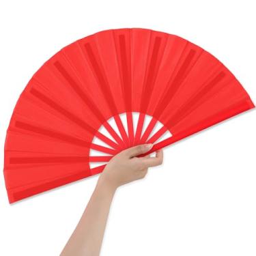 Imagem de Leinuosen 1 peça de leques dobráveis chineses grandes para dança em linha, 33 cm ventiladores de mão dobráveis para rave estourando botas no chão, decorações de lembrancinhas de festa de casamento de